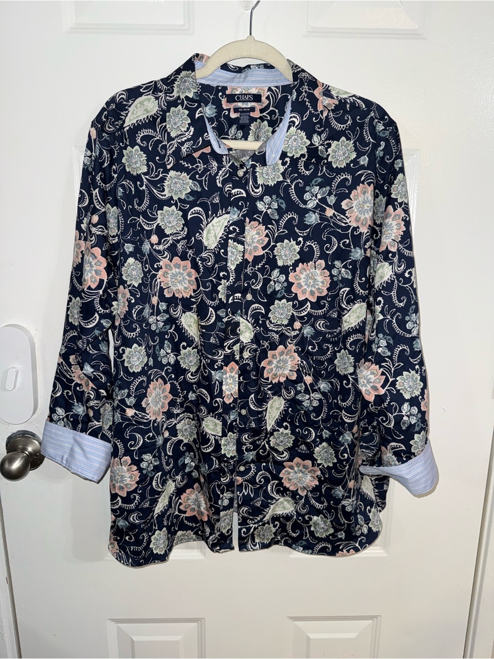 CHAPS Women’s 2X Floral Paisley Button Down Shirt 100% Cotton Plus Size